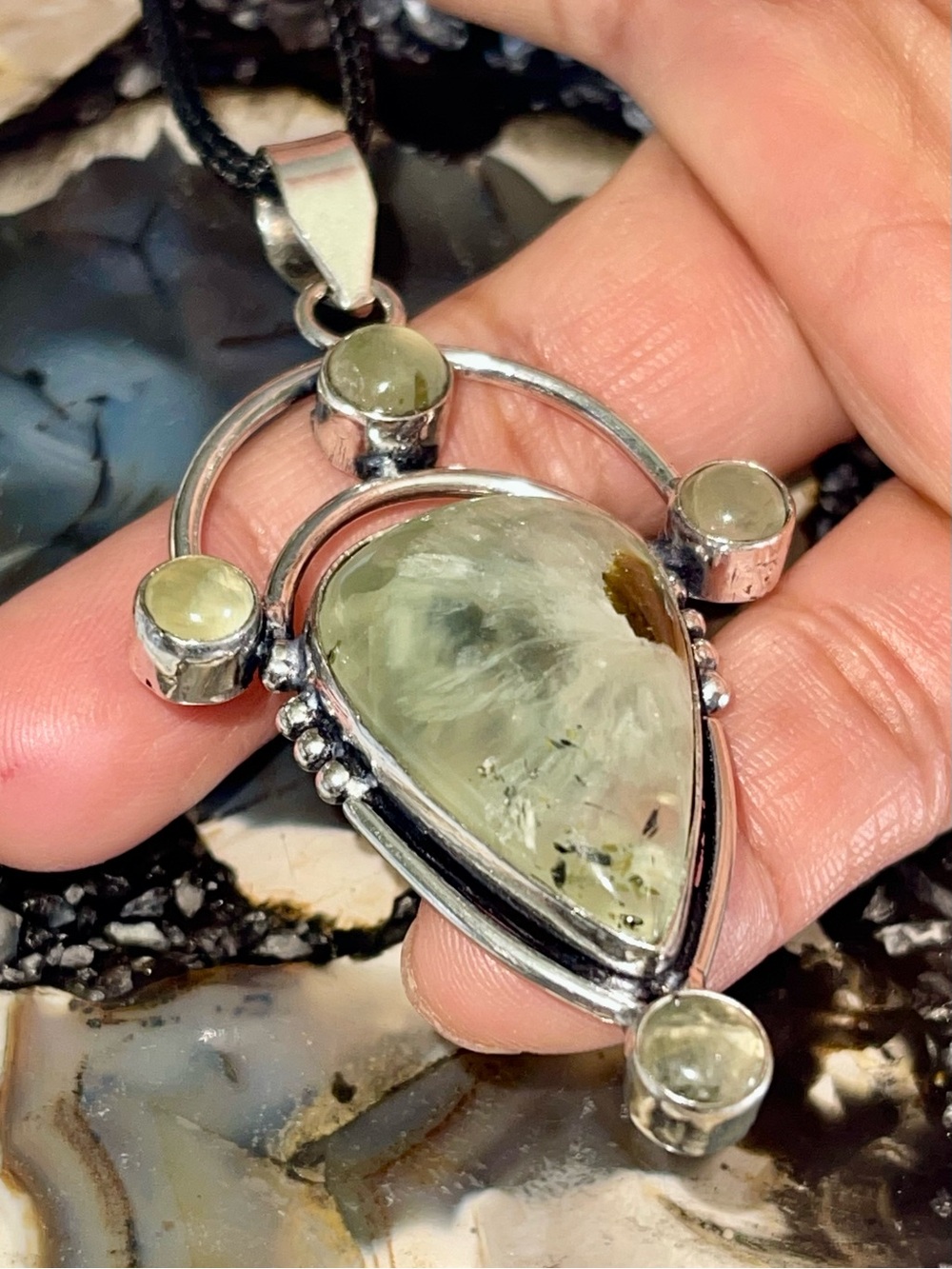 Large “Stone of Dreams” Prehnite Crystal Pendant 2 7/8”